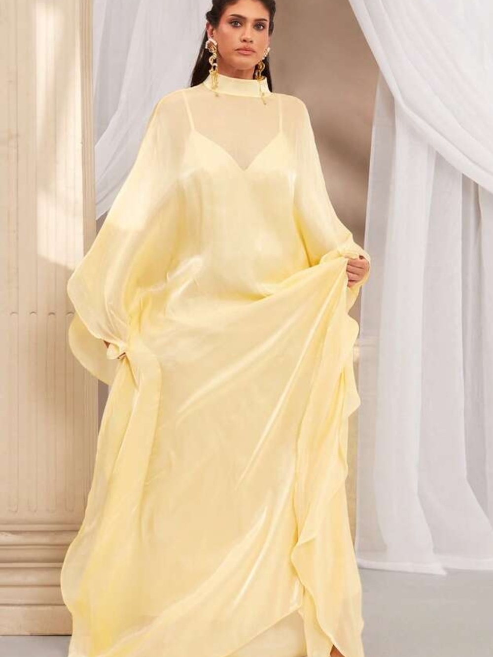 SHEIN Pale Yellow Maxi Kaftan Dress